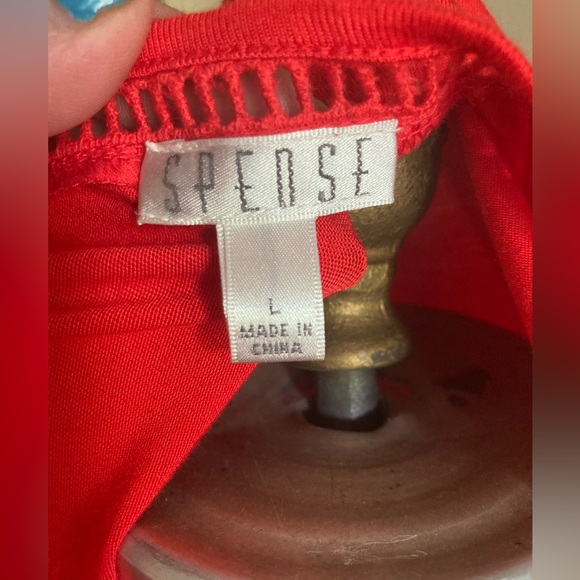 NWT Spense Hi Low Maxi Dress Ruffle Bottom RED Viscose Spandex LARGE Stretchy - Picture 8 of 11